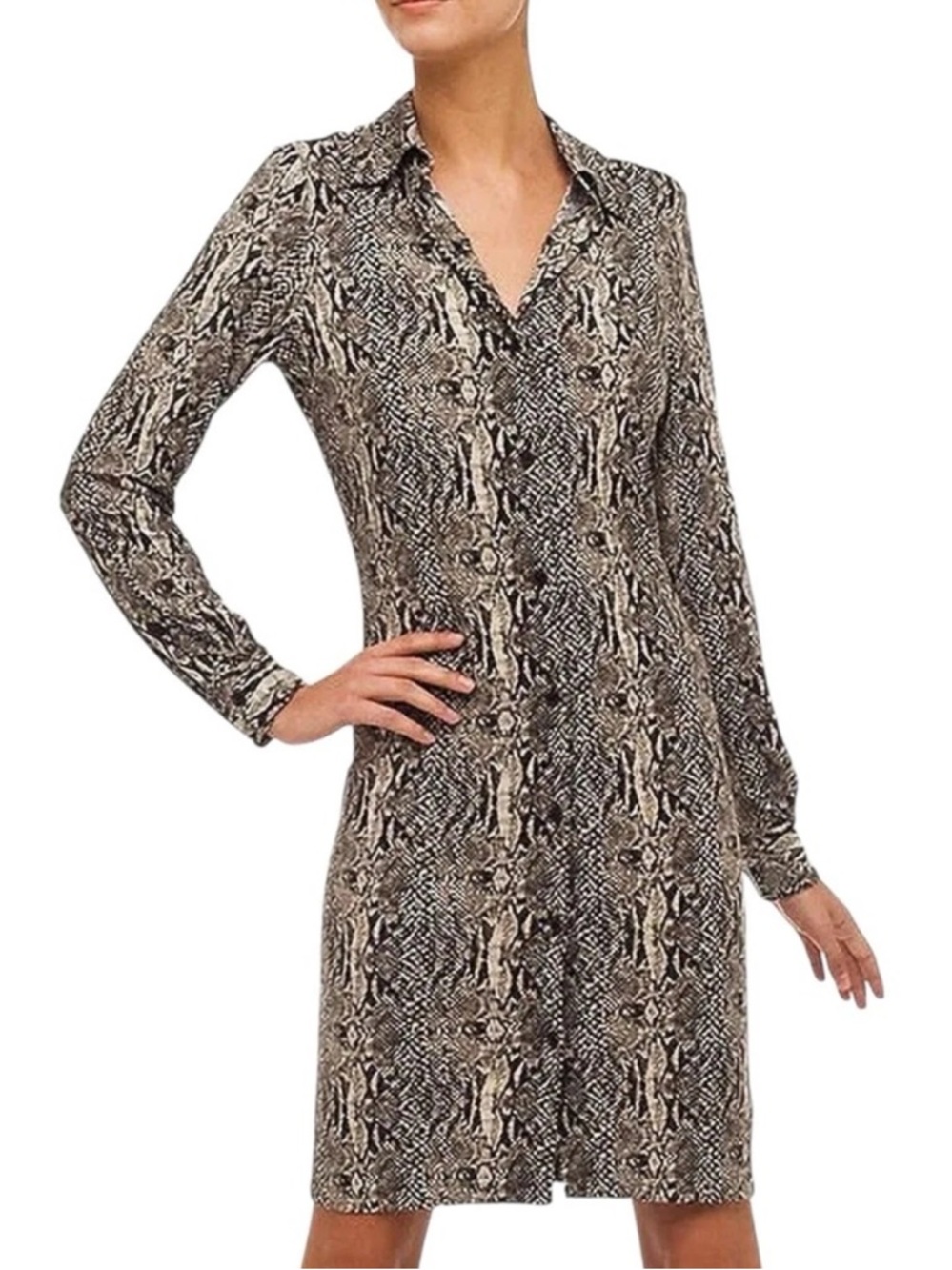 Norma Kamali Jersey Snake Print Black and White Long Sleeve Shirt Dress